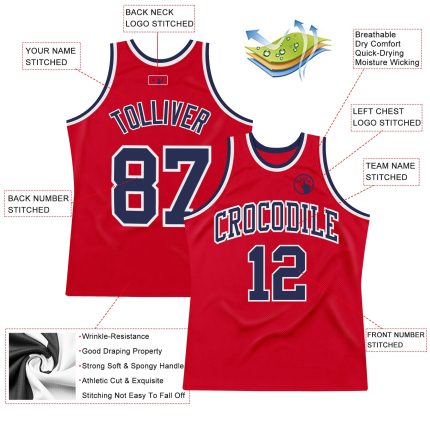 Custom Authentic Throwback Basketball Jersey - Red Navy White Design Custom Red Navy-White Authentic Throwback Basketball