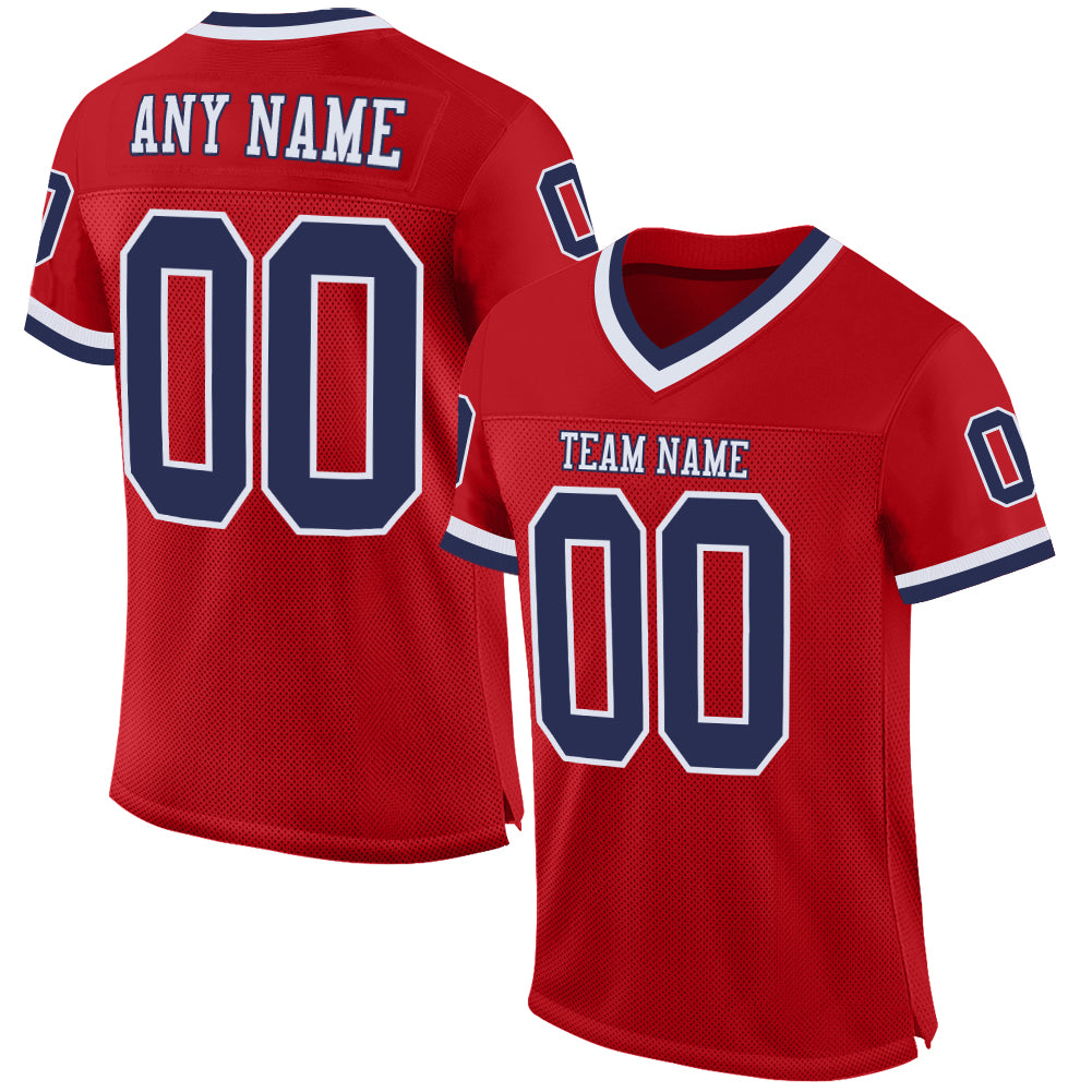 Custom Red Navy-White Authentic Throwback Football Jersey - Mesh Design, Stylish Sports Apparel Custom Red Navy-White Mesh
