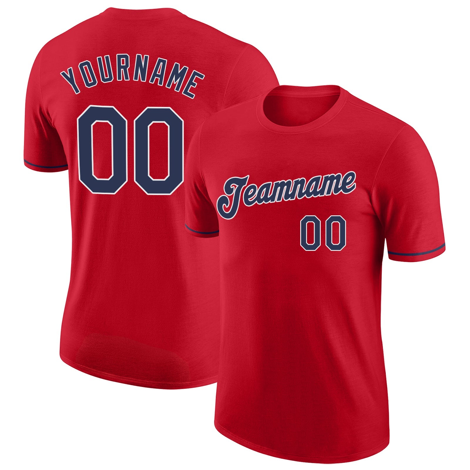 Custom Performance T-Shirt in Red Navy-White - Affordable Sportswear for Active Lifestyle Custom Red Navy-White Performance
