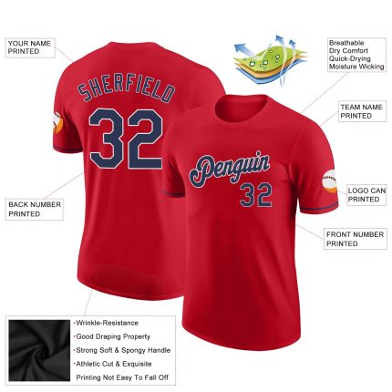 Custom Performance T-Shirt in Red Navy-White - Affordable Sportswear for Active Lifestyle Custom Red Navy-White Performance