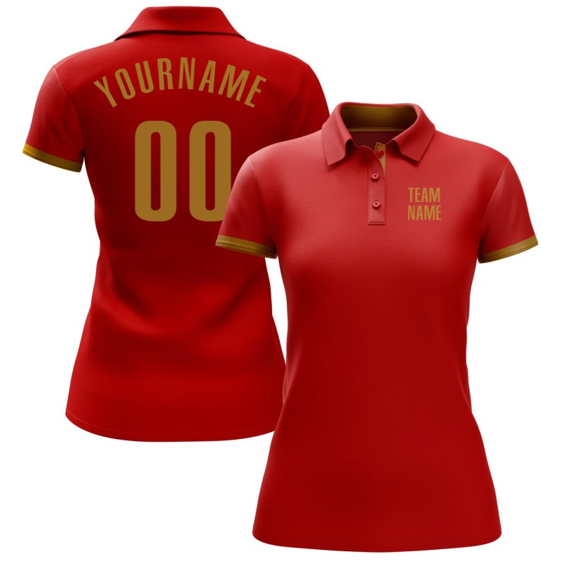 Custom Red Old Gold Performance Golf Polo Shirt for Men - High Quality, Breathable Fabric, Perfect for Golfing Custom Red