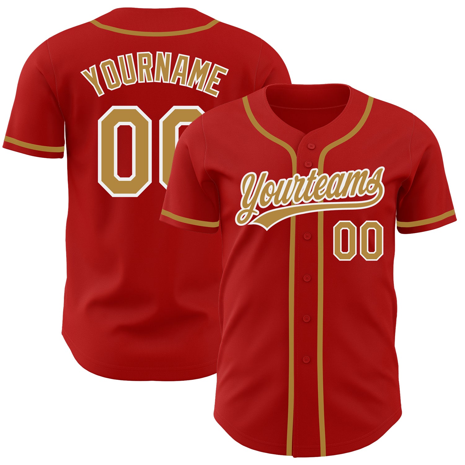 Custom Red Old Gold White Baseball Jersey - Authentic Sports Apparel Custom Red Old Gold-White Authentic Baseball Jersey
