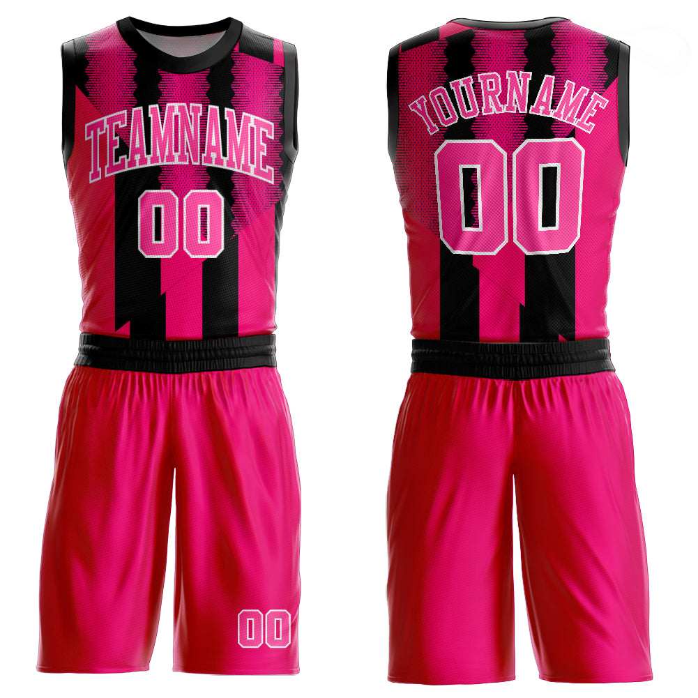 Custom Red Pink-Black Round Neck Sublimation Basketball Suit Jersey Custom Basketball Jersey Sublimation Suit in Red Pink and Black, Round Neck Design Custom Red Pink-Black Round Neck Sublimation