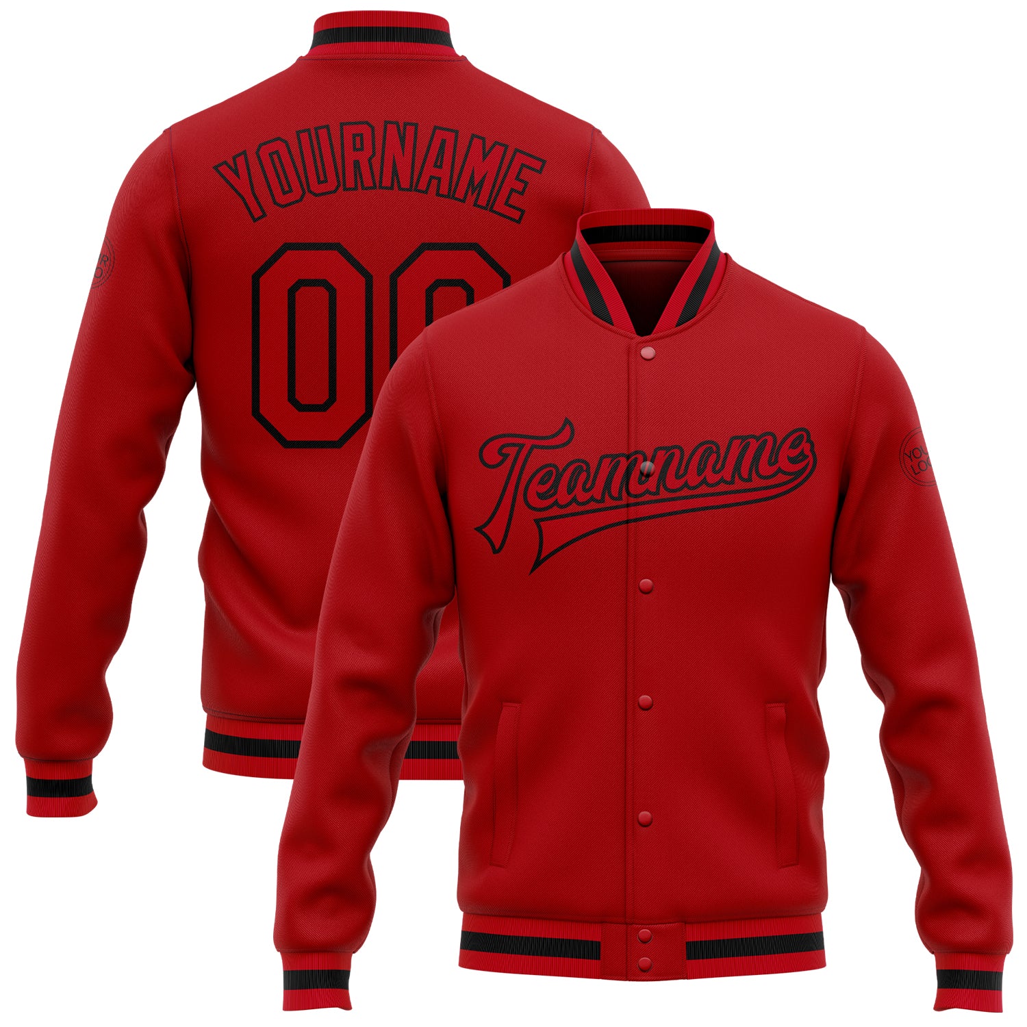 Custom Red Black Bomber Varsity Jacket Full-Snap Letterman Style Custom Red Red-Black Bomber Full-Snap Varsity Letterman