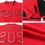 Custom Red Black Two Tone Varsity Letterman Bomber Jacket Full-Snap Custom Red Red-Black Bomber Full-Snap Varsity Letterman