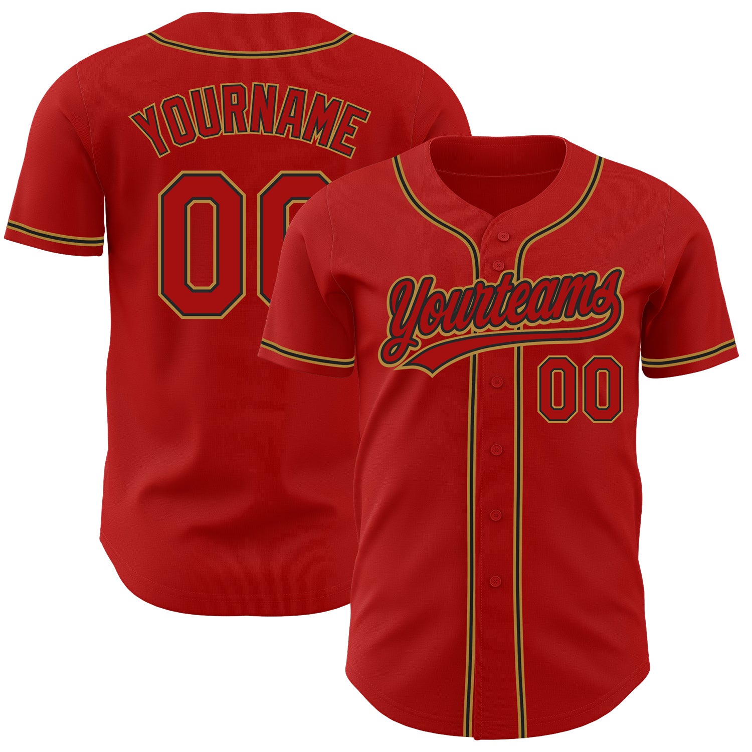 Custom Red Black Old Gold Authentic Baseball Jersey for Men Custom Red Red Black-Old Gold Authentic Baseball Jersey