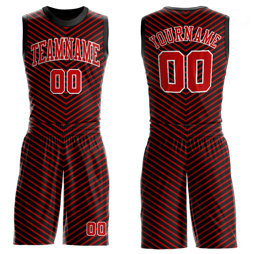 Custom Red Black Basketball Jersey Sublimation Round Neck Suit for Men Custom Red Red-Black Round Neck Sublimation Basketball