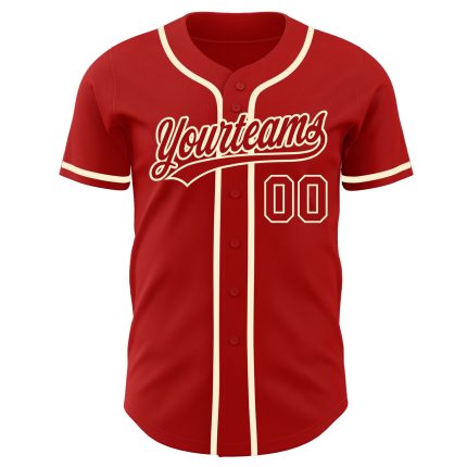 Custom Red Cream Baseball Jersey - Authentic MLB Style Sports Apparel Custom Red Red-Cream Authentic Baseball Jersey
