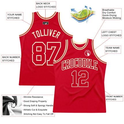 Authentic Throwback Basketball Jersey Custom Red Cream Design Custom Red Red-Cream Authentic Throwback Basketball Jersey
