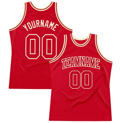 Authentic Throwback Basketball Jersey Custom Red Cream Design Custom Red Red-Cream Authentic Throwback Basketball Jersey