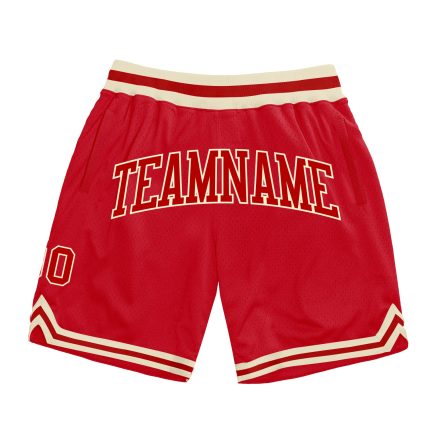 Custom Red-Cream Authentic Basketball Shorts | Throwback Style Sportswear Custom Red Red-Cream Authentic Throwback Basketball