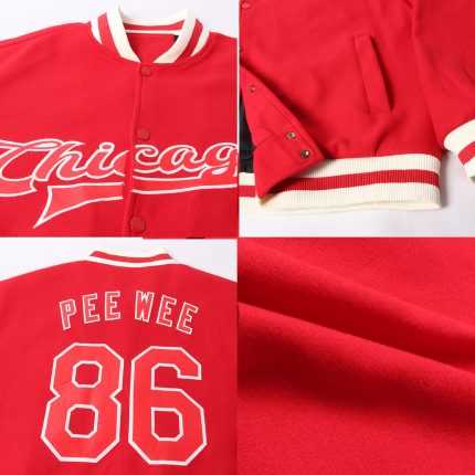 Custom Red-Cream Bomber Varsity Letterman Jacket Full-Snap Design Custom Red Red-Cream Bomber Full-Snap Varsity Letterman