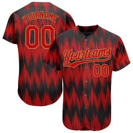 Custom Red Black Old Gold 3D Pattern Authentic Baseball Jersey Custom Red Red Old Gold-Black 3D Pattern Design Authentic