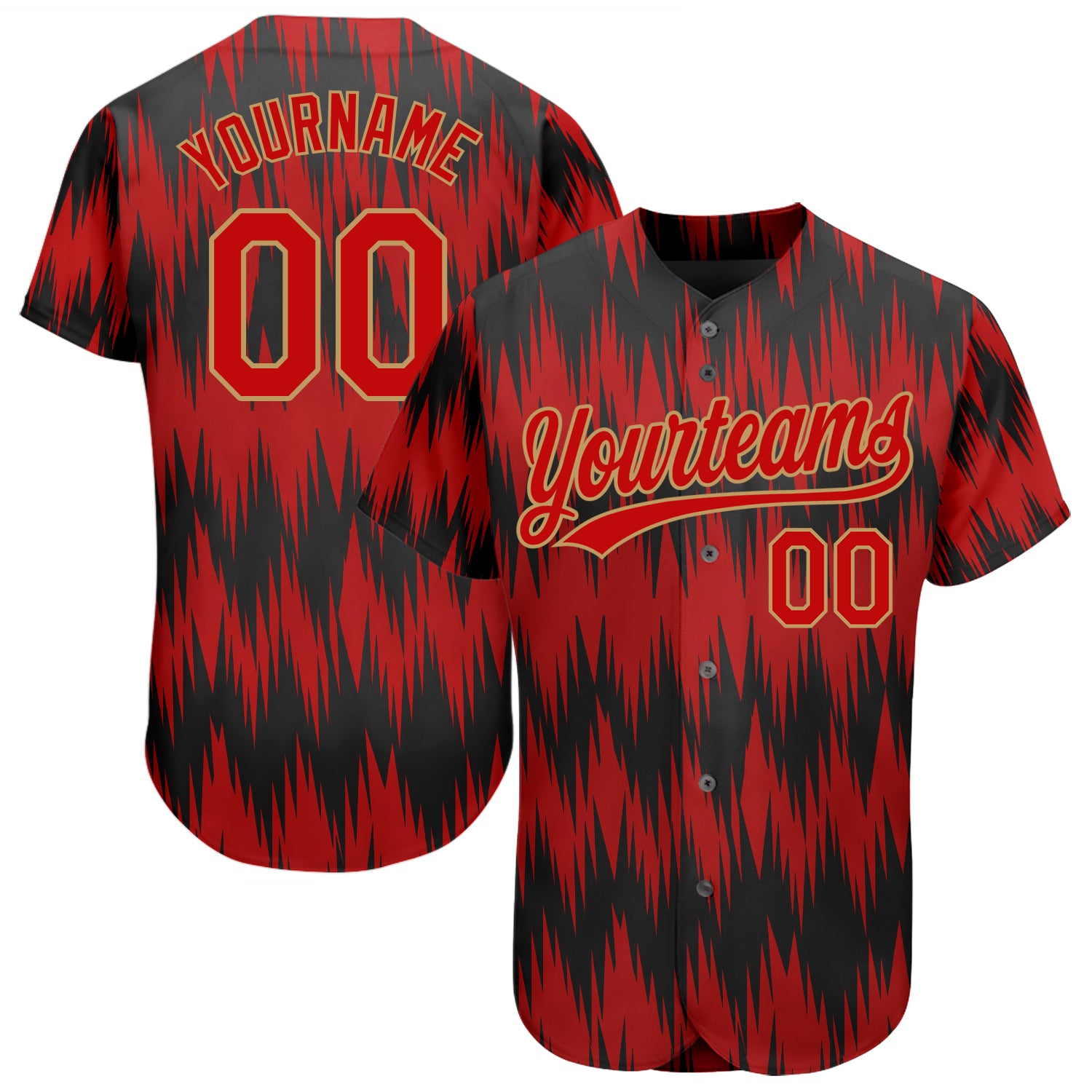 Custom Red Black Old Gold 3D Pattern Authentic Baseball Jersey Custom Red Red Old Gold-Black 3D Pattern Design Authentic
