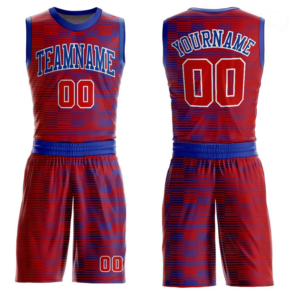 Custom Red-Royal Sublimation Basketball Jersey Round Neck Suit Custom Red Red-Royal Round Neck Sublimation Basketball Suit