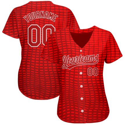 Custom Red White 3D Pattern Baseball Jersey Authentic Style 3028 Custom Red Red-White 3D Pattern Design Authentic Baseball