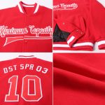 Custom Red White Varsity Letterman Bomber Jacket Full-Snap Mens Outerwear Custom Red Red-White Bomber Full-Snap Varsity Letterman