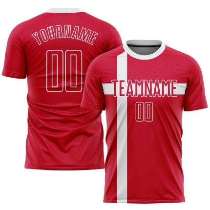 Danish Flag Soccer Jersey - Custom Red and White Sublimation Uniform Custom Red Red-White Sublimation Danish Flag Soccer