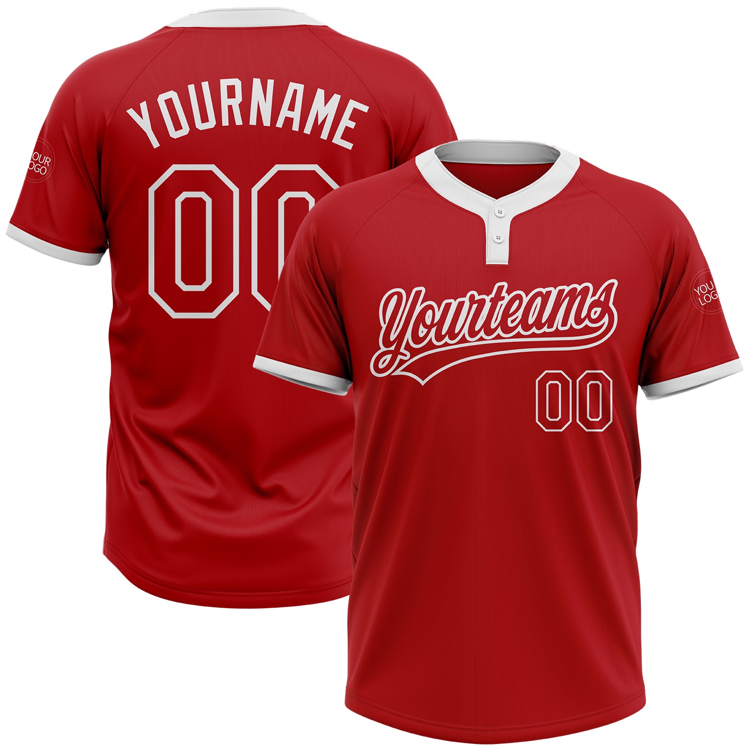 Custom Red White Unisex Softball Jersey - Two-Button Design for Performance Custom Red Red-White Two-Button Unisex Softball