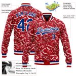 Custom Red and White 3D Pattern Varsity Letterman Bomber Jacket Style 6375 Custom Red Royal-White 3D Pattern Design Bomber