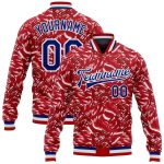 Custom Red and White 3D Pattern Varsity Letterman Bomber Jacket Style 6375 Custom Red Royal-White 3D Pattern Design Bomber