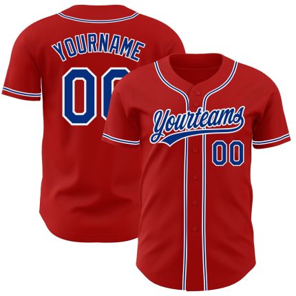 Custom Red Authentic Baseball Jersey - Royal White Style 9372 Custom Red Royal-White Authentic Baseball Jersey Style 9372