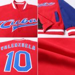Custom Red White Bomber Two Tone Varsity Letterman Jacket Full-Snap Custom Red Royal-White Bomber Full-Snap Varsity Letterman