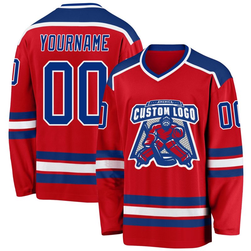Custom Red Hockey Jersey - Royal and White Team Uniform for Fans and Players Custom Red Royal-White Hockey Jersey