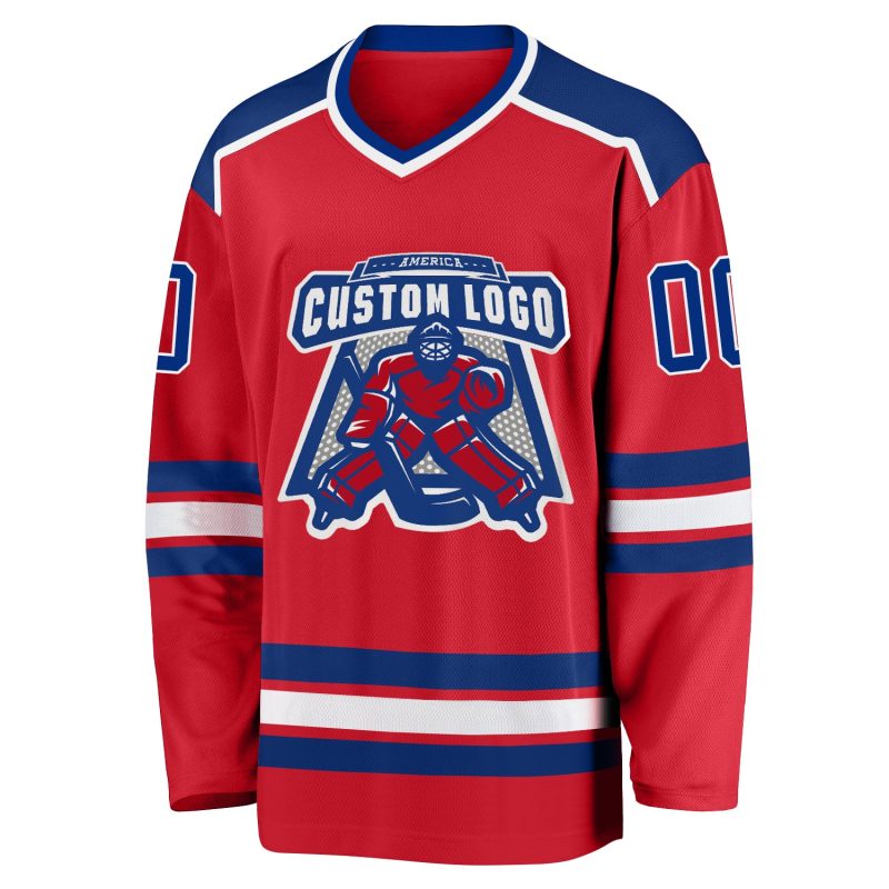 Custom Red Hockey Jersey - Royal and White Team Uniform for Fans and Players Custom Red Royal-White Hockey Jersey