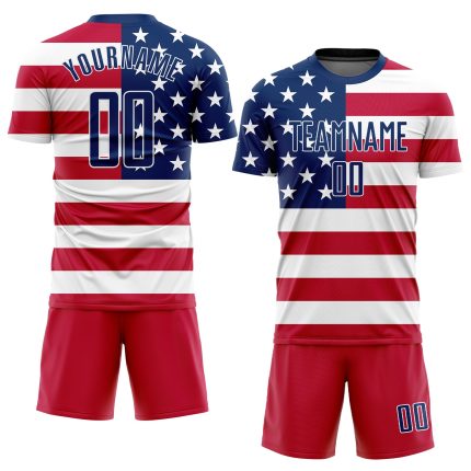 Custom Red White Sublimation American Flag Soccer Jersey Uniform Custom Red Royal-White Sublimation American Flag Soccer
