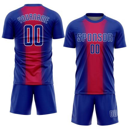Custom red, royal and white soccer jersey, back view