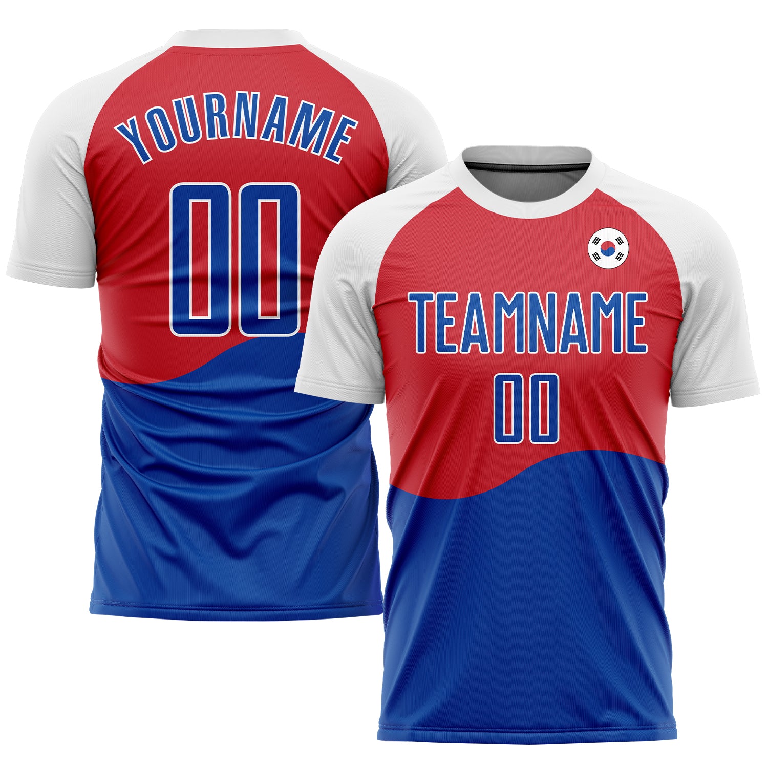 Custom South Korean Flag Jersey - Red Royal-White Sublimation Soccer Uniform Custom Red Royal-White Sublimation South Korean