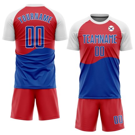 Custom South Korean Flag Jersey - Red Royal-White Sublimation Soccer Uniform Custom Red Royal-White Sublimation South Korean