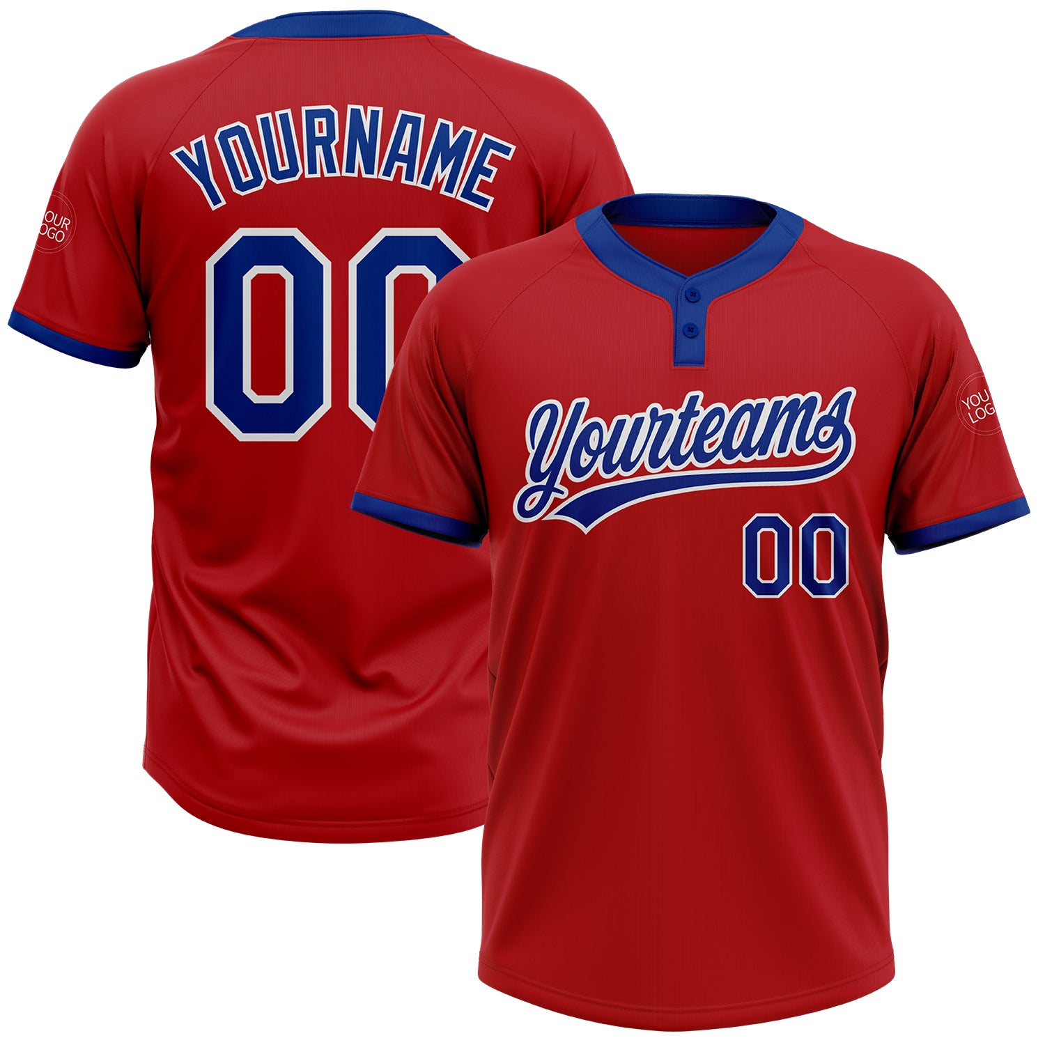 Custom Red Royal-White Two-Button Softball Jersey Unisex Style 9011 Custom Red Royal-White Two-Button Unisex Softball Jersey