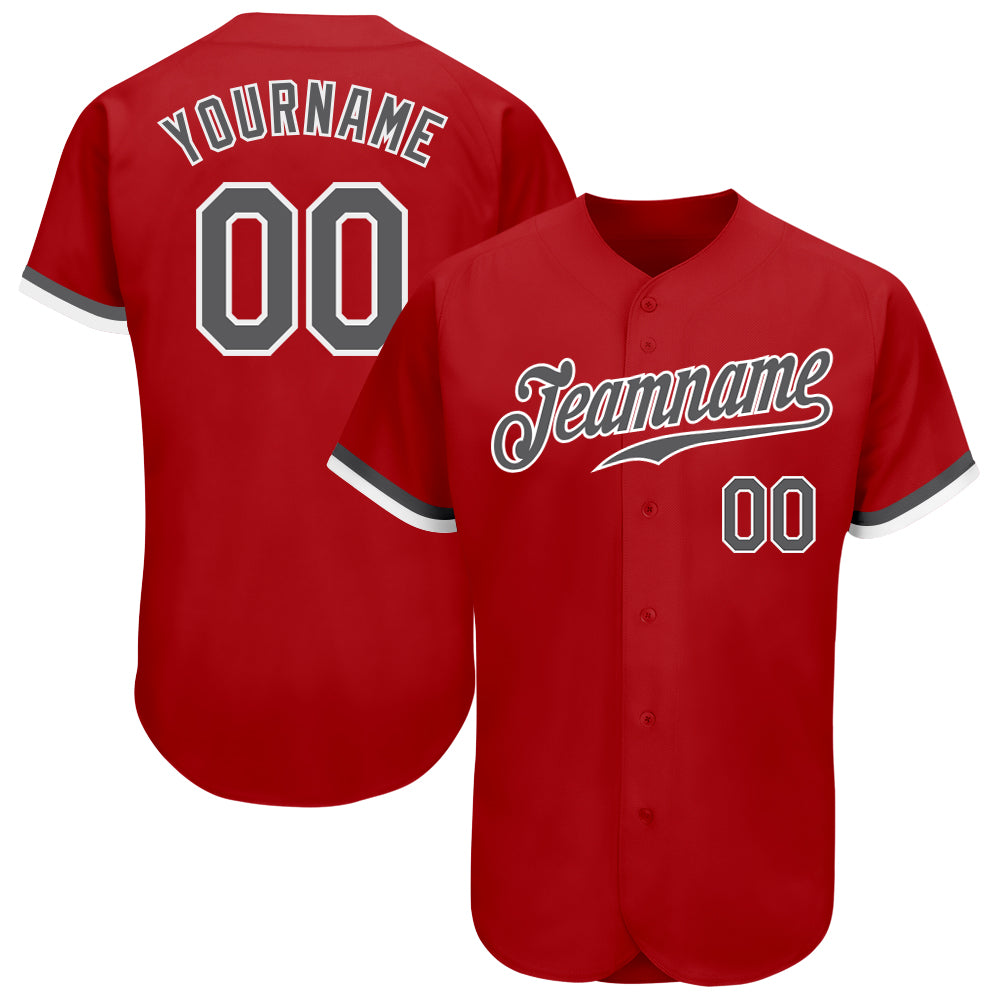 Custom Red Steel Gray-White Authentic Baseball Jersey Custom Authentic Baseball Jersey Red Gray White Steel Design Custom Red Steel Gray-White Authentic Baseball Jersey