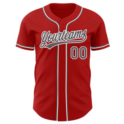 Custom Red Steel Authentic Baseball Jersey - Gray White Style 8978 Custom Red Steel Gray-White Authentic Baseball Jersey