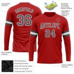 Custom Red Gray White Long Sleeve Performance T-Shirt for Men and Women Custom Red Steel Gray-White Long Sleeve Performance