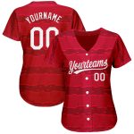 3D Pattern Red White Baseball Jersey - Custom Design Style 5806 Custom Red White 3D Pattern Design Authentic Baseball Jersey