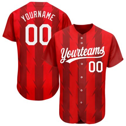 Custom 3D Pattern Authentic Baseball Jersey - Red White Design Style 9779 Custom Red White 3D Pattern Design Authentic Baseball