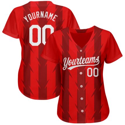 Custom 3D Pattern Authentic Baseball Jersey - Red White Design Style 9779 Custom Red White 3D Pattern Design Authentic Baseball