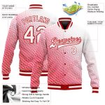 Custom Red White 3D Pattern Varsity Jacket Full-Snap Bomber Letterman Custom Red White 3D Pattern Design Bomber Full-Snap