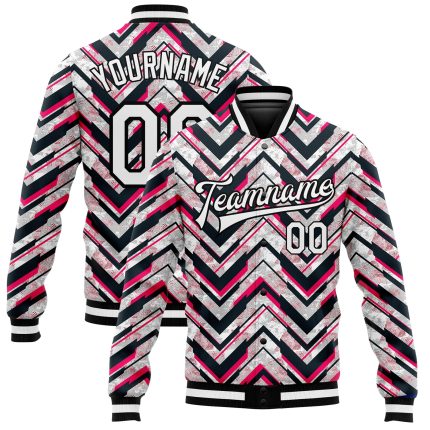 Custom 3D Pattern Bomber Jacket - Red White Black Varsity Full-Snap Letterman Coat Custom Red White-Black 3D Pattern Design