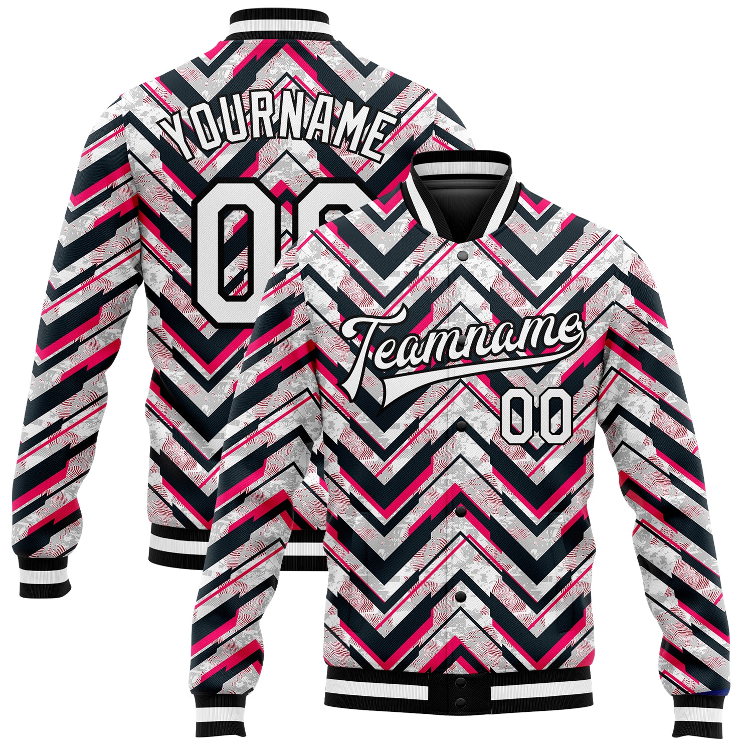 Custom 3D Pattern Bomber Jacket - Red White Black Varsity Full-Snap Letterman Coat Custom Red White-Black 3D Pattern Design