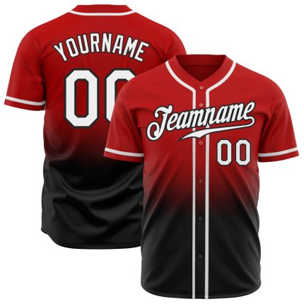 Authentic Fade Custom Baseball Jersey in Red, White, and Black - Fashion Style Custom Red White-Black Authentic Fade Fashion