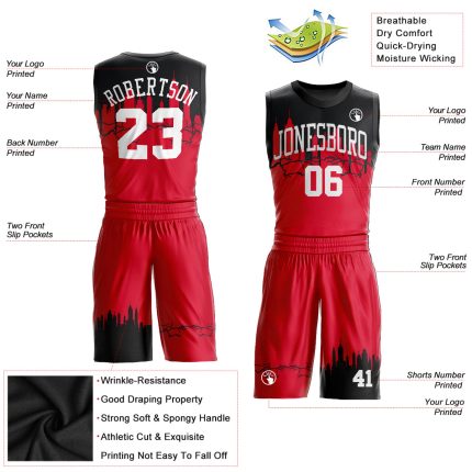 Custom Basketball Jersey Red White Black Round Neck Sublimation Suit Custom Red White-Black Round Neck Sublimation Basketball