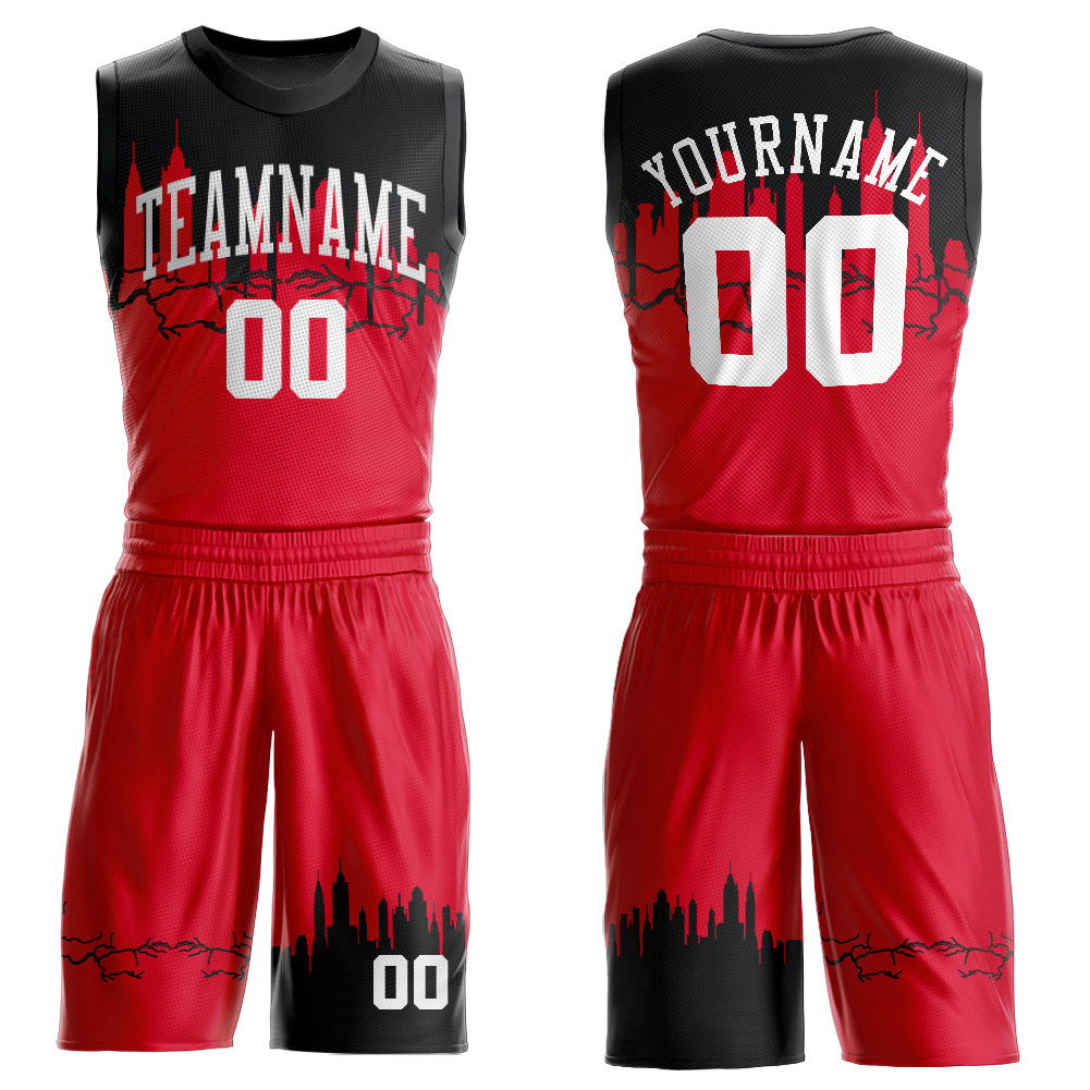 Custom Basketball Jersey Red White Black Round Neck Sublimation Suit Custom Red White-Black Round Neck Sublimation Basketball