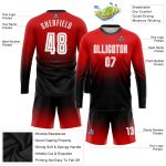 Custom Red Black White Fade Soccer Jersey Long Sleeve Sublimation Uniform Custom Red White-Black Sublimation Long Sleeve
