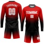 Custom Red Black White Fade Soccer Jersey Long Sleeve Sublimation Uniform Custom Red White-Black Sublimation Long Sleeve