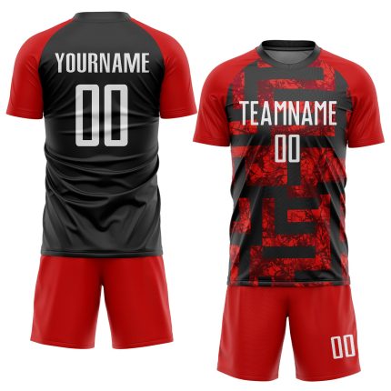 Custom Soccer Uniform Jersey Red White Black Sublimation Style 1768 Custom Red White-Black Sublimation Soccer Uniform Jersey