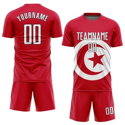 Custom Tunisian Flag Soccer Uniform Jersey - Red and Black Sublimation Design Custom Red White-Black Sublimation Tunisian